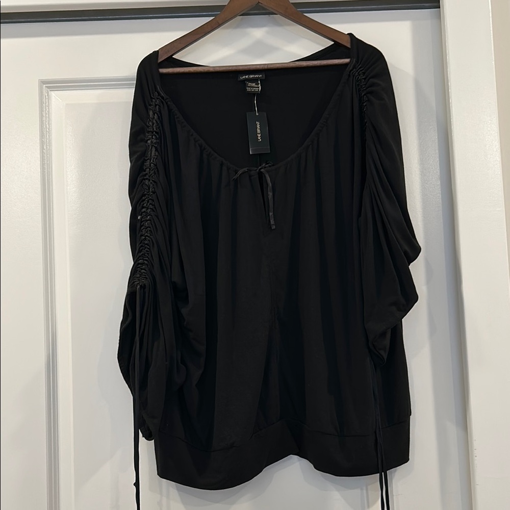 Lane Bryant Black Ruched Blouse with Relaxed Sleeves
